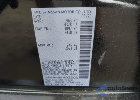 2023 Nissan Altima Sv Fwd из США, поврежденный, VIN 1N4BL4DV0PN402505